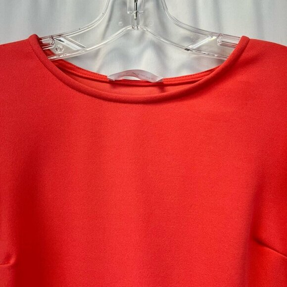 Ces Femme Womens Shift Dress Coral Solid Mini Pullover Cap Sleeve Flutter USA S - Picture 6 of 11